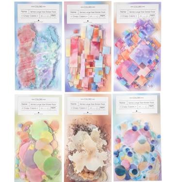 Imagem de Conjunto de 120 peças de adesivos de scrapbook de PET, formas e cores criativas, pacote com 6 adesivos decorativos estéticos para álbuns, diários de lixo, artesanato, projetos de bricolage, diários e