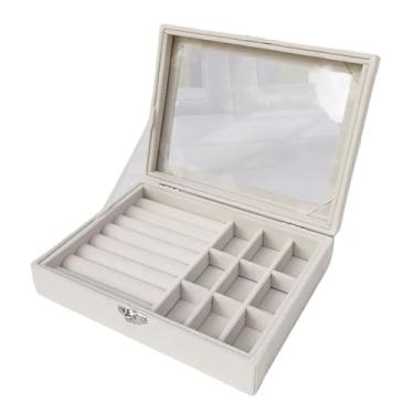 Imagem de Porta Joia Acrílico Brinco Anel Compartimento Caixa De Armazenamento De Jóias(1 camadas BEGE)