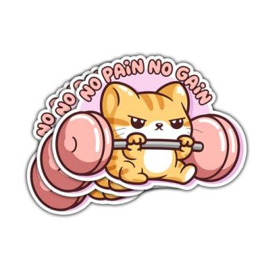 Imagem de (3 peças) Adesivos de gato sem dor sem ganho, adesivos fofos de vinil Kawaii Fitness para amantes de academia, donos de gatos e presentes de motivação de treino para garrafas de água, laptops e