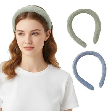 Imagem de 2 peças de tiara de pelúcia macia para mulheres, faixa de cabelo felpuda para cosplay, maquiagem, ioga e adereços para fotos