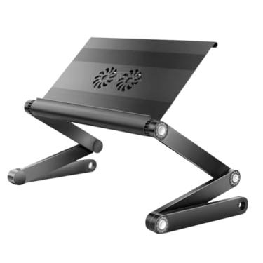 Imagem de Mesa Notebook Ajustável com Ventilador Duplo, Suporte Portátil em Alumínio para Laptop e Notebook, Base Ergonômica com Articulação 360°, 42x26x46cm