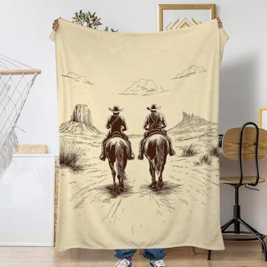 Imagem de Cobertores de sofá de cowboy ocidental, retrô, macio, macio, felpudo e leve, cobertor de viagem de flanela para sofá, cama, acampamento, noites de cinema, assistir TV 127 x 152 cm