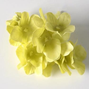 Imagem de 10 peças de flores artificiais – flor de seda com hastes hortênsias amarelas arranjos florais falsos para casa de banho escritório mesa central prateleira decoração de casamentos