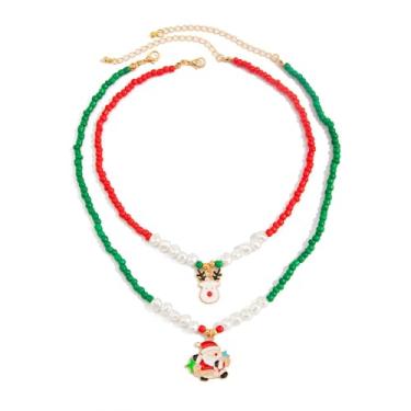 Imagem de Colar de árvore de Natal para mulheres, Papai Noel, Rena, Sino, Pingente, Vermelho, Verde, Miçangas, Colares de Pérolas de Natal, Presentes de Natal, Large, Metal, Sem Pedra Preciosa