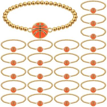 Imagem de Tondiamo 24 peças de pulseiras de basquete presentes a granel pulseiras elásticas com contas douradas, presentes de pingente, joias esportivas, lembrancinhas de festa, suprimentos para amigos do time