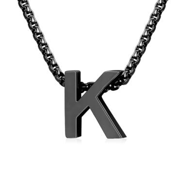 Imagem de VULETO Colar com letra A-Z com inicial A-Z, presente para meninos e homens, pingente de letra de aço inoxidável, dia dos namorados, joias de aniversário, ideias de presentes para adolescentes e