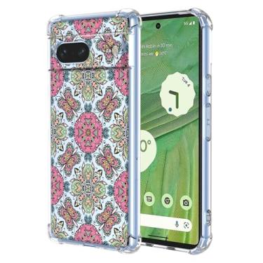 Imagem de WEIOUHR Capa para Pixel 7 Google 7 transparente macio TPU estilo boêmio, capa protetora leve resistente a choques e arranhões, para Google Pixel 7 (rosa verde)