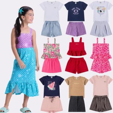 Imagem de Kit Sortido 6 Peças de Roupas Infantis Menina Verão- 3 Camisetas + 3 S