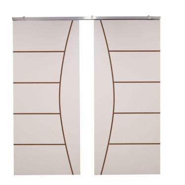 Imagem de Porta Dupla Branco Prime Frisada Kit Alumínio F09 - 210x120