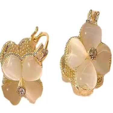 Imagem de Brincos de trevo banhados a ouro 18K, 0,71 x 0,139 cm, pedra olho de gato dupla face incrustada com zircônia cúbica, brincos femininos requintados antialérgicos, presente ideal para primavera/dia dos