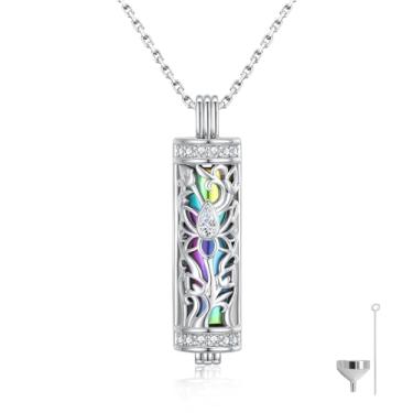 Imagem de sagrence Colar de cremação de lótus para cinzas – Pingente de urna cilíndrica de lembrança feminina para cinzas humanas, joias de presente de simpatia