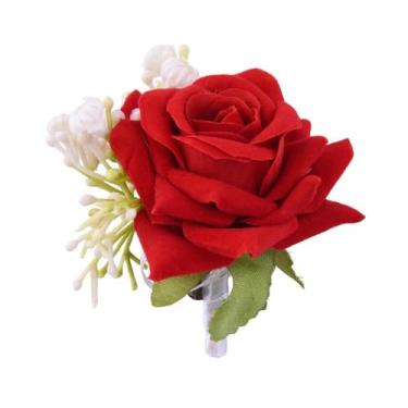 Imagem de Broche de cerimônia de casamento flor rosa flor de noiva para padrinho noivo vermelho floral lapela broches padrinhos boutineer com alfinete masculino terno acessórios para formatura