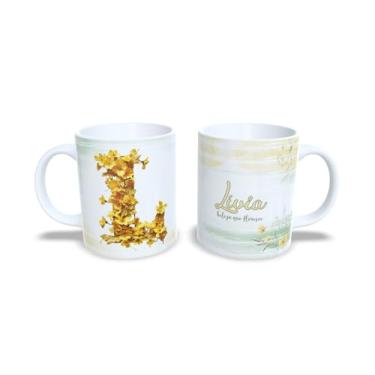 Imagem de Caneca Personalizada com Flores Amarelas, Cerâmica Branca, 325ml, Design Alice Beleza que Floresce (l)