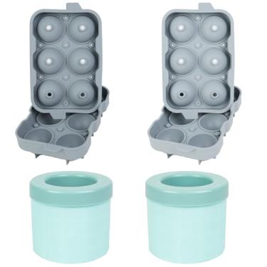 Imagem de Molde de cubo de gelo, molde redondo de silicone para gelo, moldes de congelador de silicone para vinho, água e muito mais, molde de bandeja de gelo com dois cilindros e duas bolas (pacote com 4)