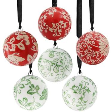 Imagem de 6 bolas de cerâmica vermelhas e brancas decorativas chinoiserie bolas de porcelana para centros de mesa, bandeja de cesta de fazenda, vasos, presentes para mesa de jantar, férias (estilo cordão)