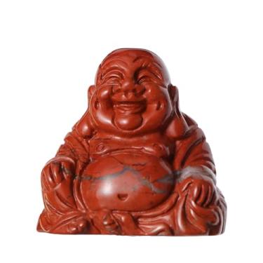 Imagem de Hxswkk Estátua de Buda Feliz de Cristal de 5 cm Esculpida à Mão Estatuetas Feng Shui Rindo para Boa Sorte, Riqueza, Felicidade, Decoração de Casa Presentes (Jaspe Vermelho, 5 cm)