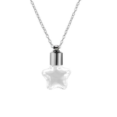 Imagem de Colar com pingente de urna de cremação de aço inoxidável, frasco de estrela de vidro de aço inoxidável, colar com pingente de urna de cremação para mulheres, joia memorial, middle, Metal, Sem Pedra