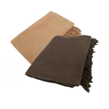 Imagem de Conjunto de mantas extragrandes para sofá (2 peças), dimensões 300 x 180 cm, material de algodão puro, com finalidades decorativas e protetoras. (Caramelo Lisa + Marrom E)