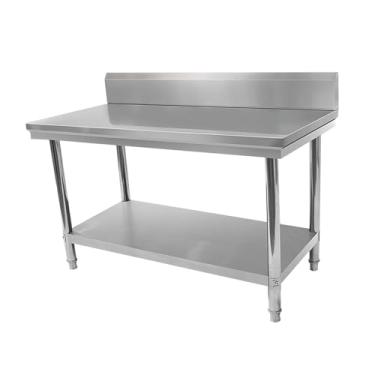 Imagem de Mesa de preparação de aço inoxidável, estação de trabalho comercial, mesa de trabalho de preparação de alimentos com fundo e prateleira inferior para cozinha e restaurante (90 x 60 cm/14 x 9,2