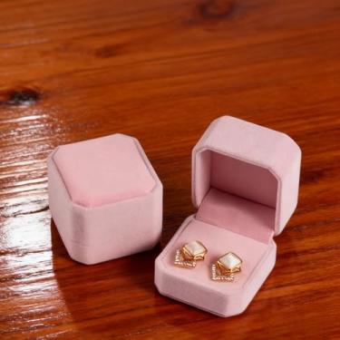 Imagem de Caixa de anel de veludo para exibição de caixa de presente de coração caixas de casamento organizador romântico joias de noivado (rosa)
