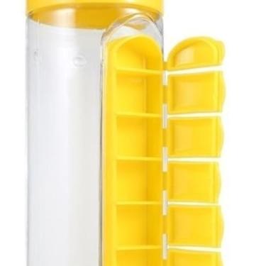 Imagem de Garrafa Plástica com Porta Comprimidos Semanal, 600ml, Organizador de Medicamentos Diário, Tampa Rosqueável, 14 x 8 x 8 cm