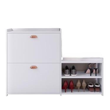 Imagem de Sapateira 2 Andares New Organizadora Com Banco 2 Portas Basculantes Hall De Entrada(MILANO BRANCO)