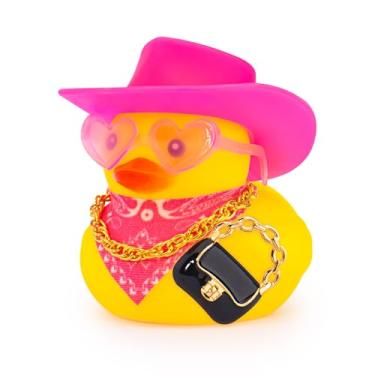 Imagem de wonuu Pink Car Rubber Ducks for Women, Mini Lady Ducky with Top-Handle Bags Wallets, Heart-Shaped Sunglasses, Bandana, Necklace (Chain Flap Bag Black)