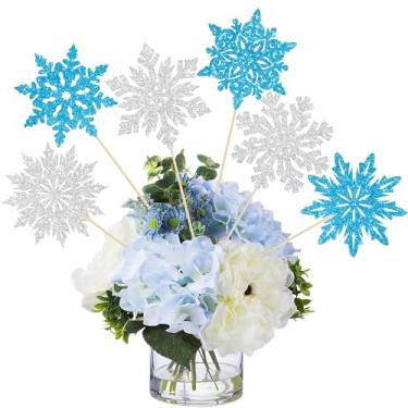 Imagem de Ephlyn 12Pcs Snowflake Centerpiece Sticks Frozen Snowflake Table Flower Centerpieces Christmas Floral Decorations for Winter Wonderland Baby Shower Frozen Birthday Party Supplies Blue Silver