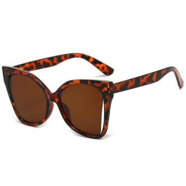 Imagem de Óculos de sol vintage vazados com armação de borboleta estilo olho de gato, feminino, masculino, moda para áreas externas, fotografia de rua, UV400 (marrom leopardo)