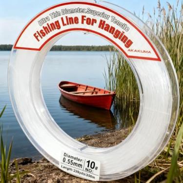 Imagem de Linha de pesca transparente de 1,55 m, fio de monofilamento de nylon invisível de 0,55 mm para pendurar balões, guirlandas, artesanato, decorações, fio transparente de força de 16 kg