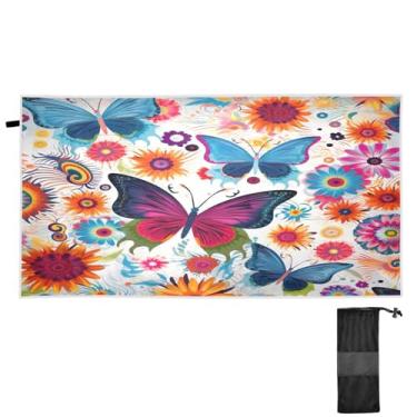 Imagem de Blueangle Toalha de praia de borboletas coloridas - Toalhas de viagem compactas e leves - Toalha de secagem rápida super absorvente para natação, acampamento e férias (360)