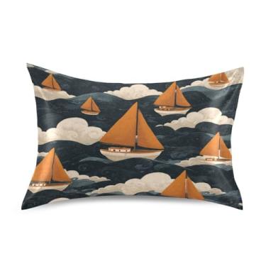 Imagem de Blueangle Fronha de cetim para pequenos veleiros para cabelo e pele, fronha de seda, tamanho padrão (51 x 66 cm) - Capas de almofada de cetim com fecho de envelope (455)