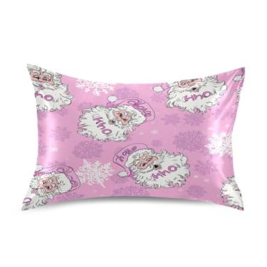 Imagem de ATTX Fronha rosa de Papai Noel com fecho de envelope para cabelo e pele, macia, respirável, suave, ambos os lados, capa de almofada de seda refrescante (Queen 50 cm × 76 cm, 1 peça) #339