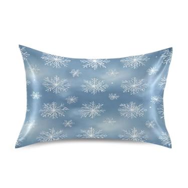 Imagem de ATTX Fronha de almofada branca com flocos de neve com fecho de envelope para cabelo e pele, macia, respirável, lisa, ambos os lados, capa de almofada de seda refrescante (tamanho padrão 50 x 66 cm, 1