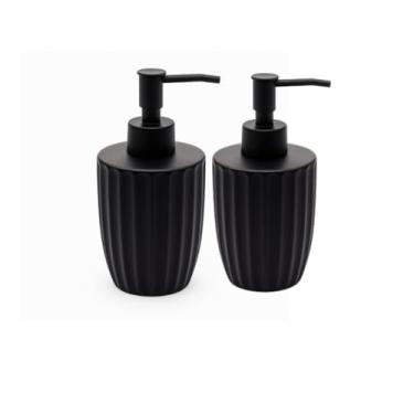 Imagem de Porta Sabonete Líquido de Cerâmica – Lavabo e Banheiro Moderno 330ml- Design Sofisticado para Banheiro e Lavabo Moderno(Kit 2und Preto)