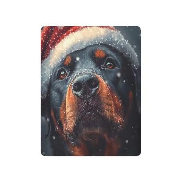 Imagem de Blueangle Jogo de lençol com elástico para bebês - Rottweiler macio e respirável em um conjunto de lençol de chapéu de Natal, serve para colchão de berço padrão (478)