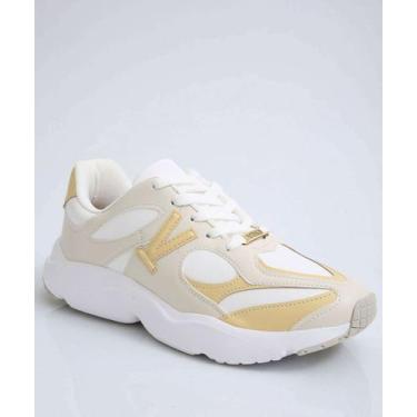 Imagem de Tênis Casual Feminino Recortes Vizzano-11330, Branco, Bege, 35