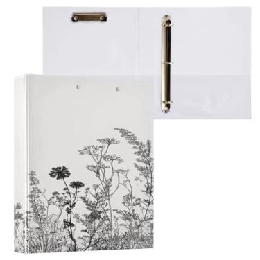 Imagem de ATTX Fichário com 3 anéis de flores pretas e brancas, 3 cm para papel tamanho carta, 21,6 cm x 28 cm, fichários com três anéis com prancheta para material de escritório #471