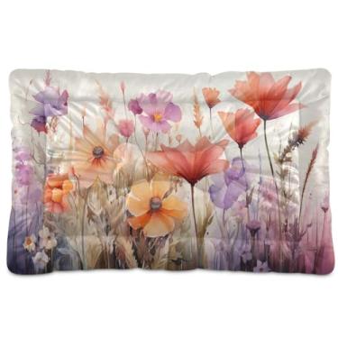 Imagem de SEHANY Cama para cães e gatos com flores silvestres coloridas com fundo antiderrapante, cama de canil, colchão macio para animais de estimação, lavável para cães pequenos, médios e grandes, gatos
