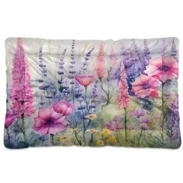 Imagem de SEHANY Cama para cães e gatos com flores silvestres coloridas com fundo antiderrapante, cama de canil, colchão macio para animais de estimação, lavável para cães pequenos, médios e grandes, gatos, 91