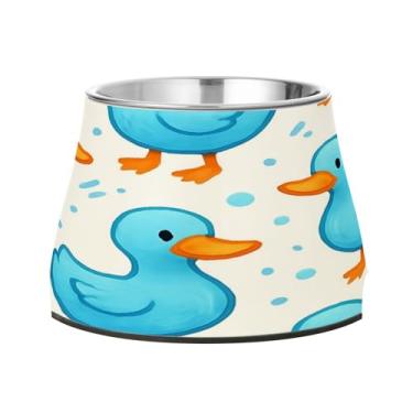 Imagem de SEHANY Tigelas fofas para cães de pato antiderrapante de aço inoxidável com fundo de borracha que evita a queda, 2,3 tigelas quadriculadas para comida e água para cães e gatos