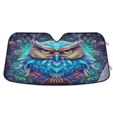 Imagem de ATTX Para-brisa de carro de coruja neon 139.7 cm x 70.1 cm Escudo solar universal com proteção UV, persiana de janela frontal automática dobrável para caminhões Sedans SUVs #508