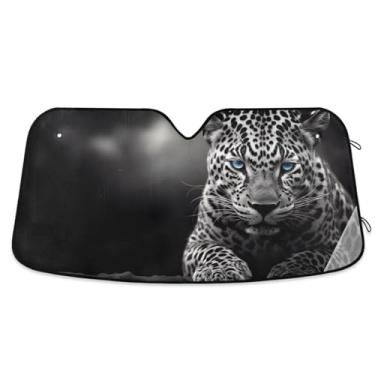 Imagem de ATTX Para-brisa de carro de guepardo de olhos azuis 134.6 cm x 59.7 cm Protetor solar universal com proteção UV, persiana de janela frontal automática dobrável para caminhões Sedans SUVs #798