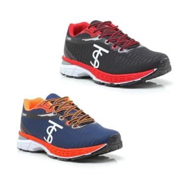 Imagem de Tênis Masculino Esportivo, 2 Pares, Resistente, Confortável, Sola Antiderrapante (Preto/Vermelho E Marinho/Laranja, BR, Adulto, Numérico, 41)