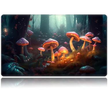 Imagem de Tapete de jogo para MTG, base de borracha antiderrapante e costurado, tapete de jogo TCG de 61 x 35 cm para MTG e outros jogos de cartas (sem zonas), floresta de cogumelos