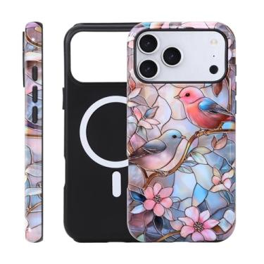 Imagem de Fourmor Capa para iPhone 17 ProMax – Carregamento sem fio para MagSafe, capa externa rígida de policarbonato + capa protetora interna de TPU macio de 2 camadas à prova de choque, padrões florais e