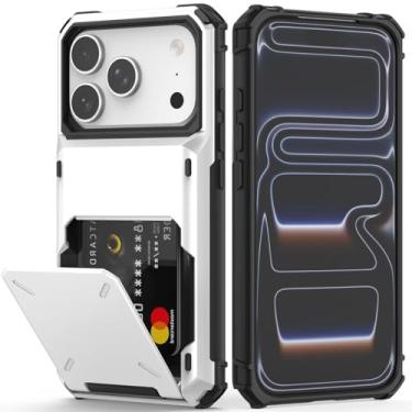 Imagem de Nvollnoe Capa compatível com iPhone 17 Pro com suporte para cartão [loja 5 cartões] capa carteira resistente à prova de choque de camada dupla com compartimento para cartão oculto grande capa de