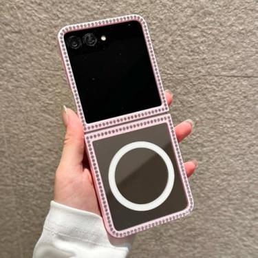 Imagem de Capa espelhada de luxo cravejada de diamantes para Samsung Galaxy Z Flip 5 6 7 5g Flip7 Fe Flip6 com carregamento magnético (para Galaxy Z Flip6/4)