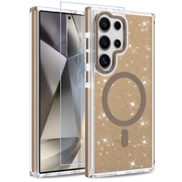 Imagem de MOWIME Capa magnética para Samsung Galaxy S24 Ultra [compatível com Magsafe] [Design fluorescente com glitter] [1 protetor de tela] Capa fosca translúcida fina para Galaxy S24 Ultra de 6,8 polegadas