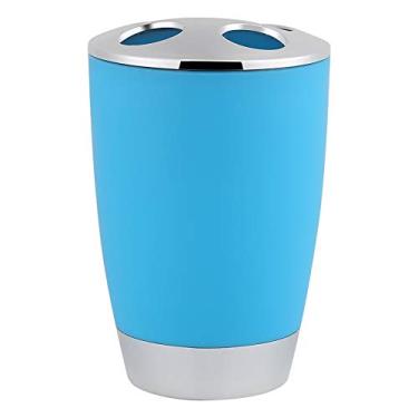 Imagem de POCREATION Conjunto de Terno de Banheiro de 4 Unidades, Porta Escova de Dentes, Dispensador de Sabonete, Copo de Lavar Louça, Com Ralo e Design Ergonômico, para Organização e Armazenamento (BLUE)